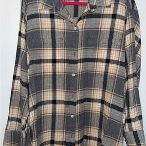 Old Navy Beige and Gray Plaid Shirt